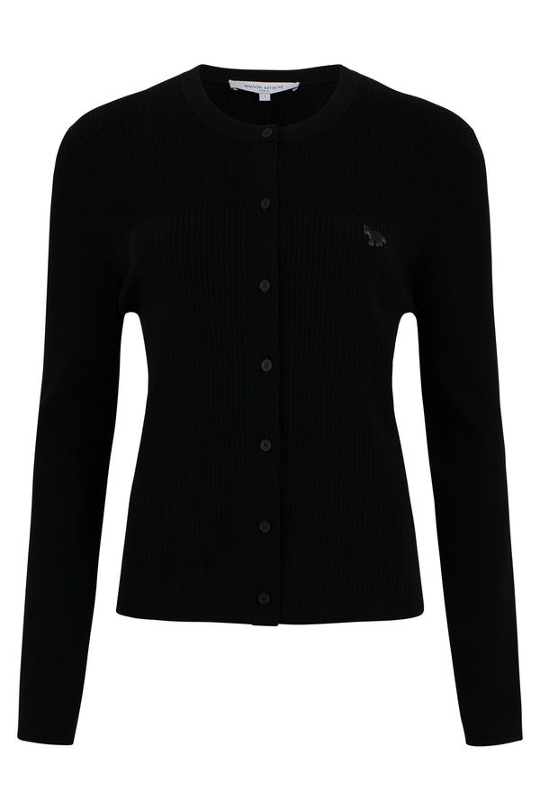 Cardigan Ribbed Crewneck Black Viscose Cardigans