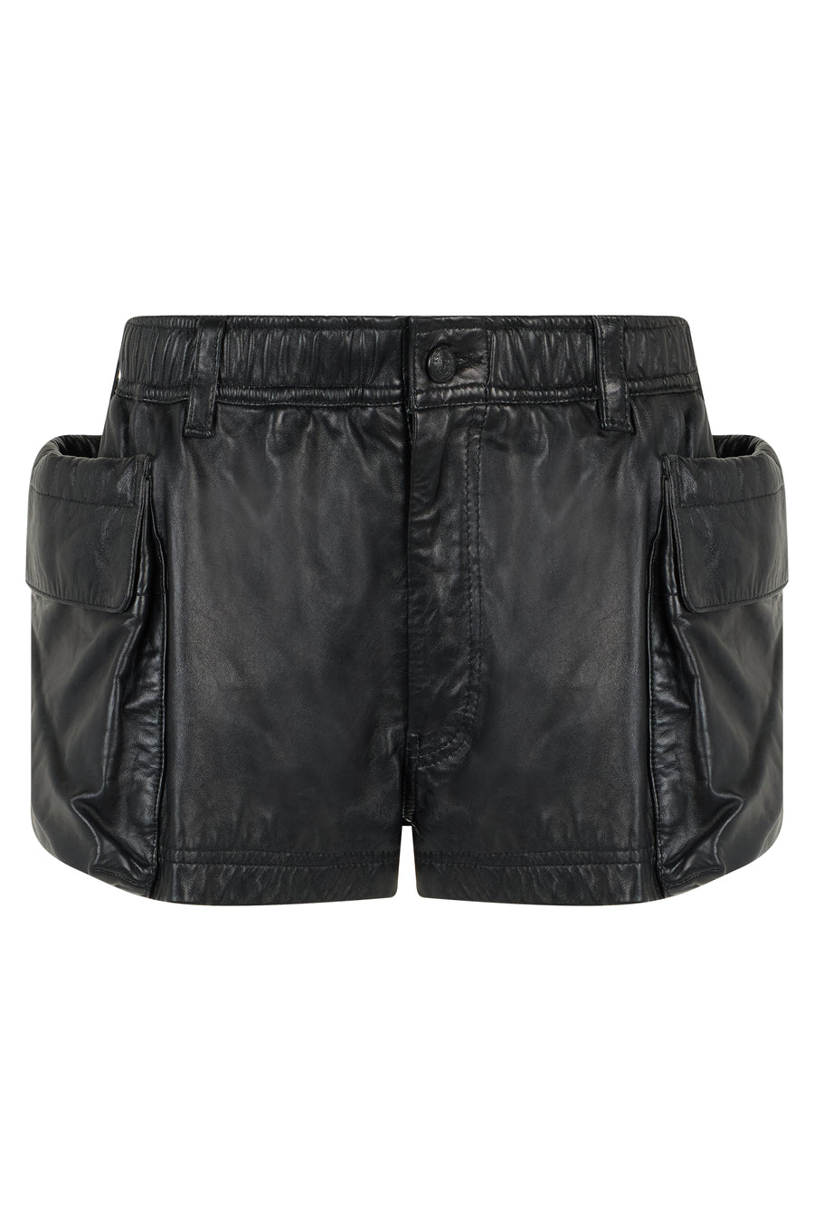 Leather Cargo Shorts Black Calfskin