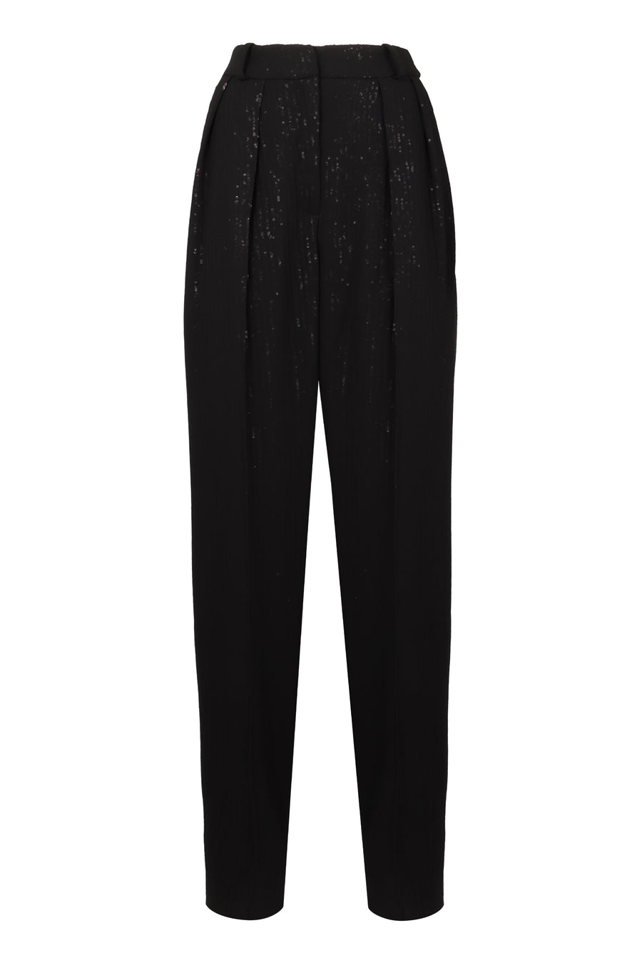 Silk Sequin Straight Trousers Black
