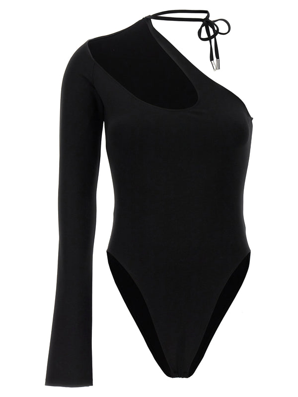 David Koma Asymmetrical Stretch Viscose Bodysuit — Black