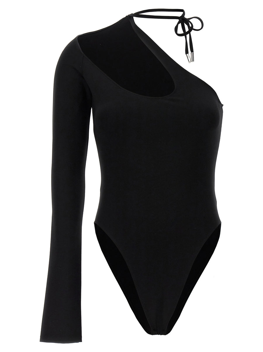 David Koma Asymmetrical Stretch Viscose Bodysuit — Black