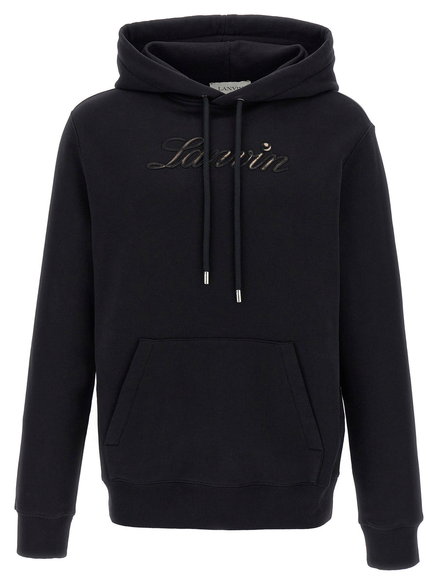 Lanvin Logo-Embroidered Fleece Hoodie — Black