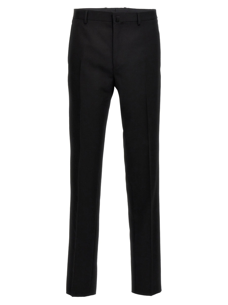 Lanvin Satin-Trimmed Wool Trousers — Black