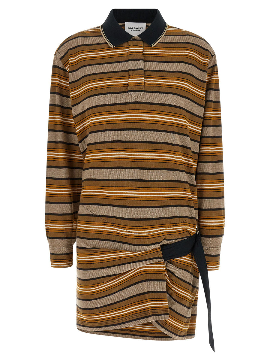 Marant Etoile Striped Cotton Piquet Dress — Brown