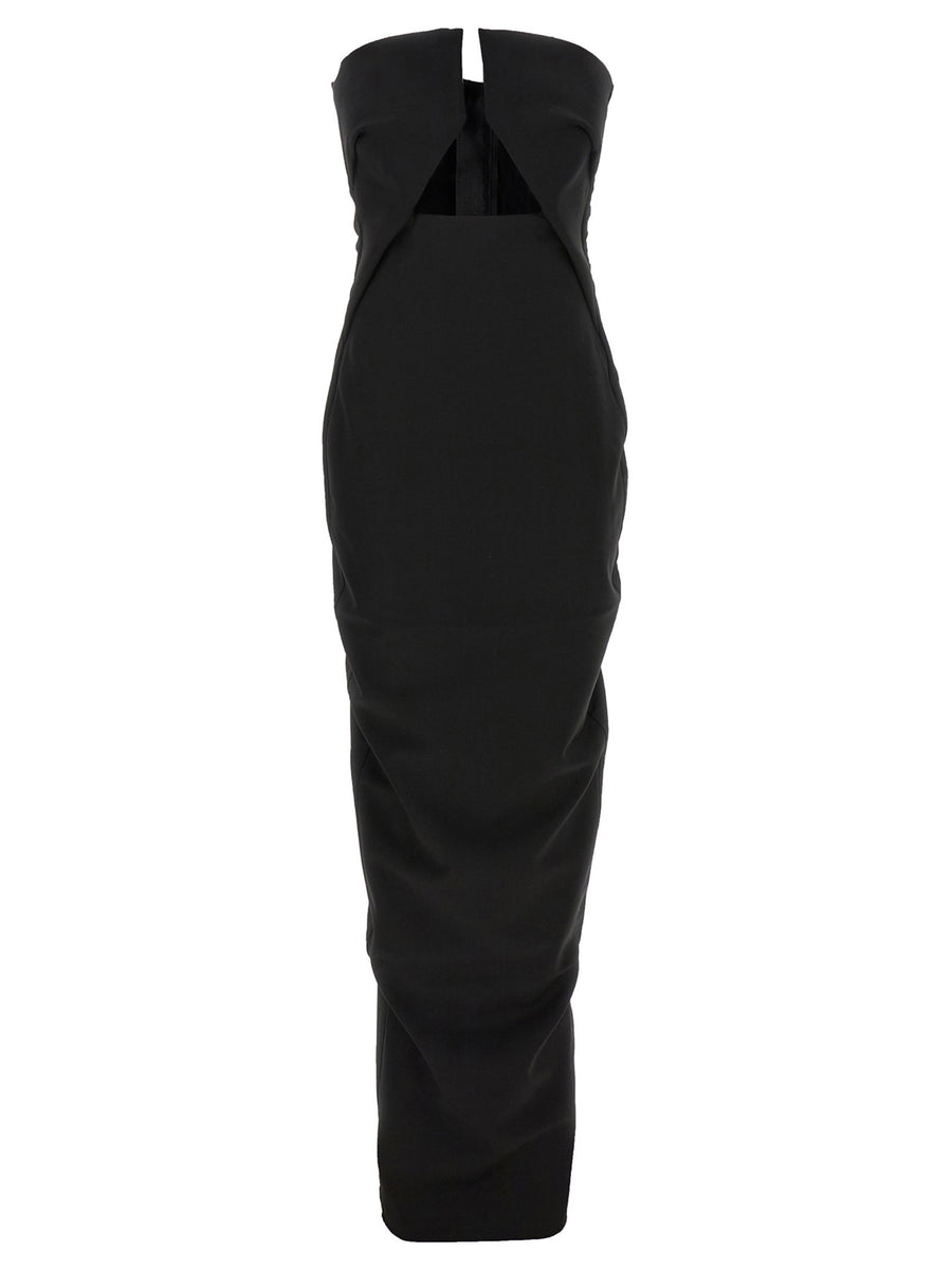 Rick Owens Off-the-Shoulder Wool Gown — Black