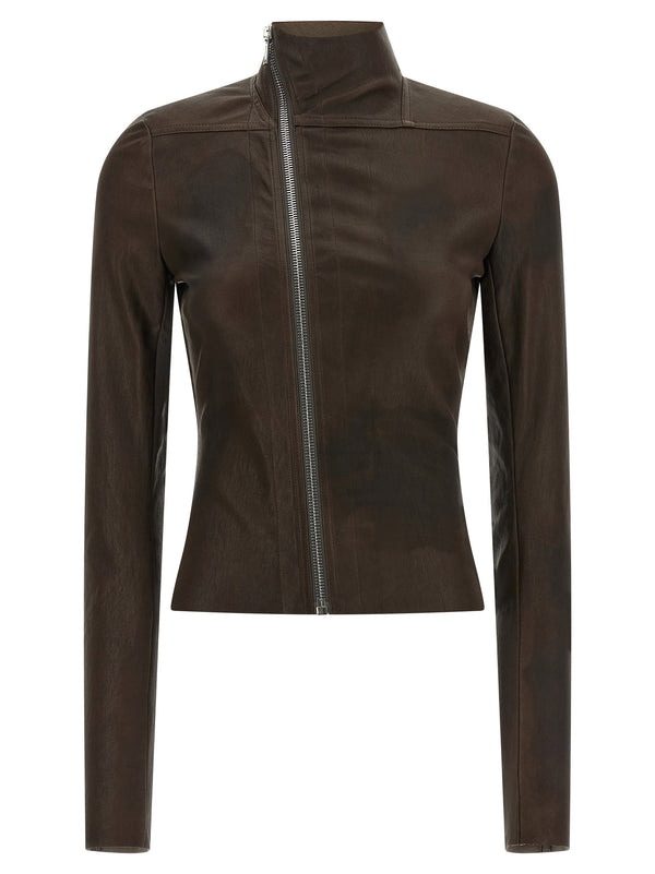 Rick Owens Stretch lambskin leather jacket in brown