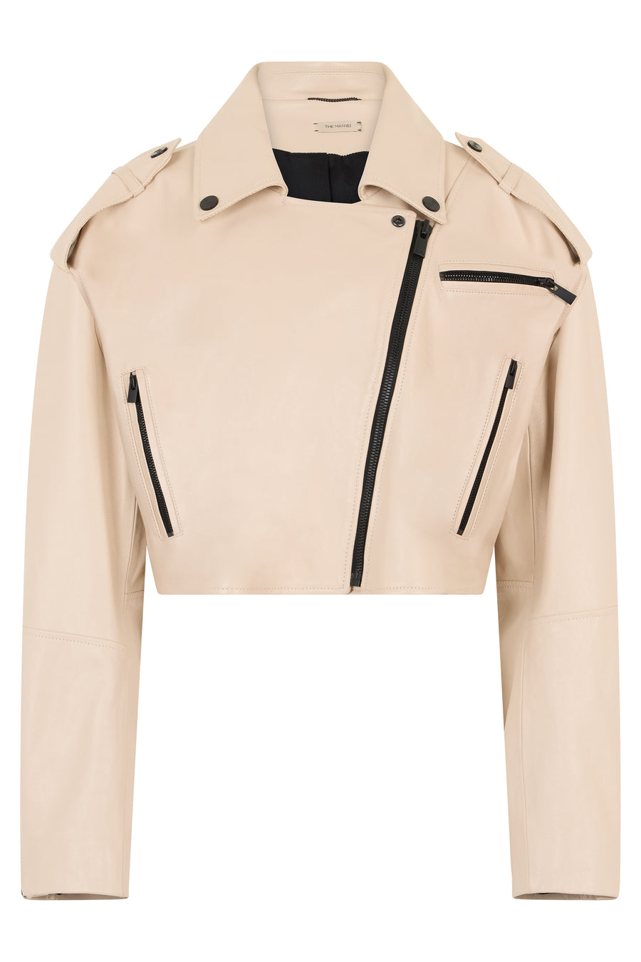 Cropped Leather Jacket Beige Calfskin