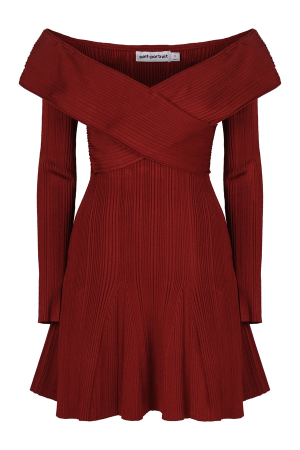 Mini Knitted Viscose Dress Burgundy