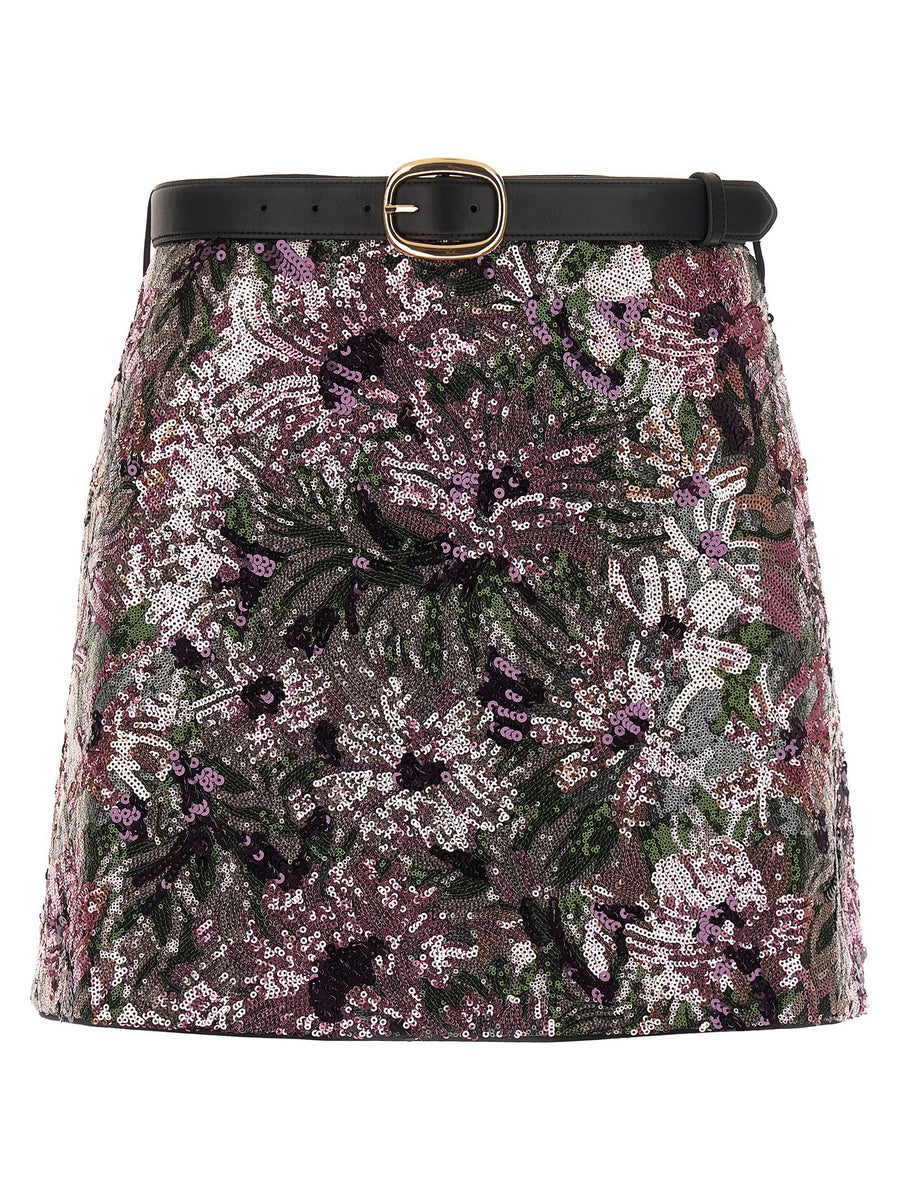 Self-Portrait Floral Sequin Skirt — multicolor