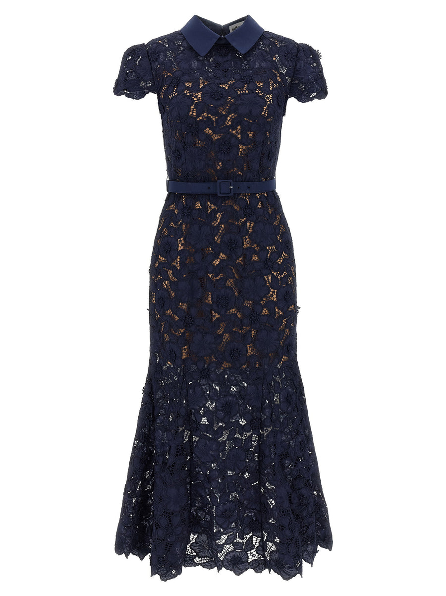 Self-Portrait Guipure Lace Dress — Navy