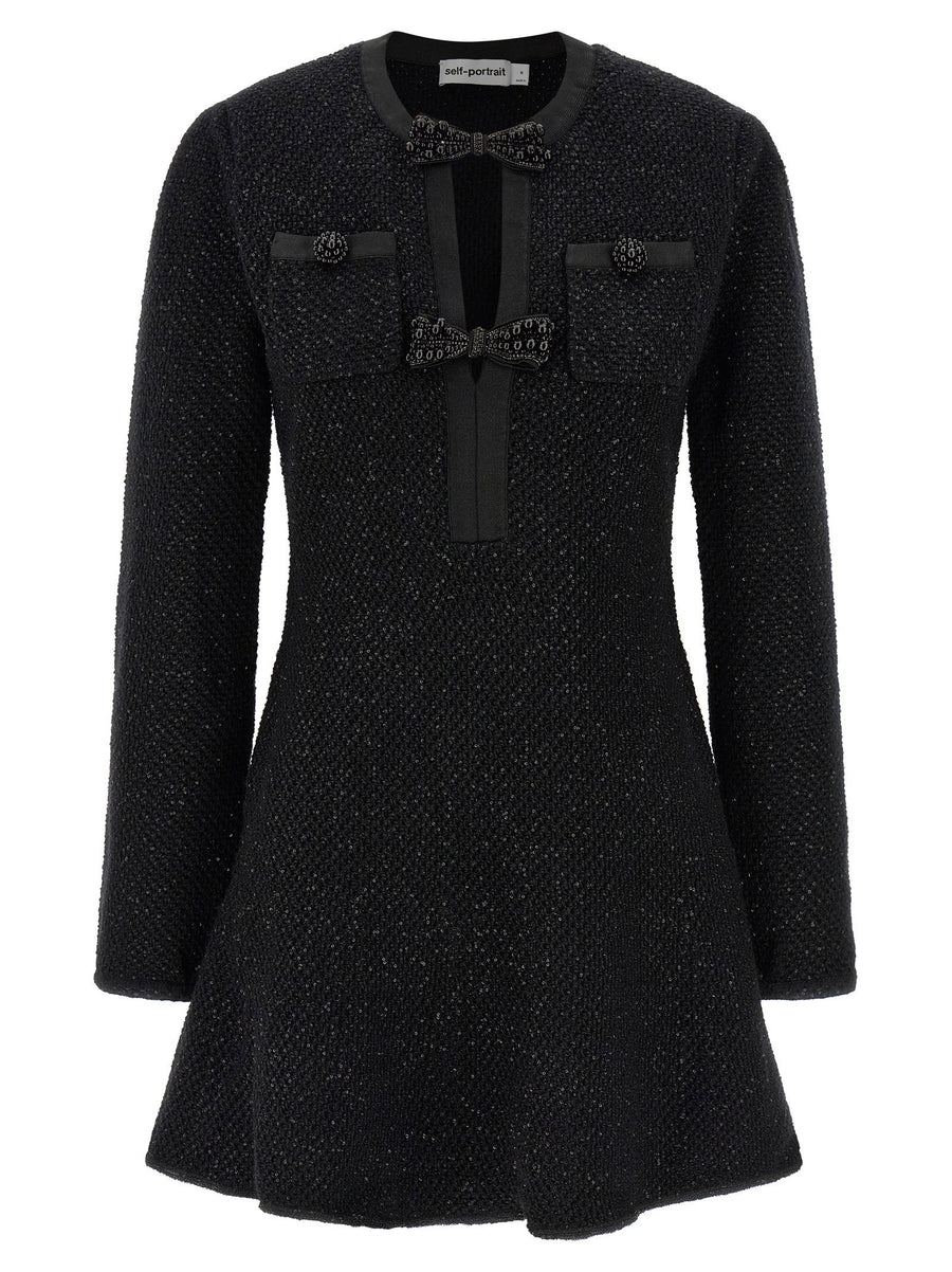 Self-Portrait Sequin-Embellished Knit Mini Dress — Black