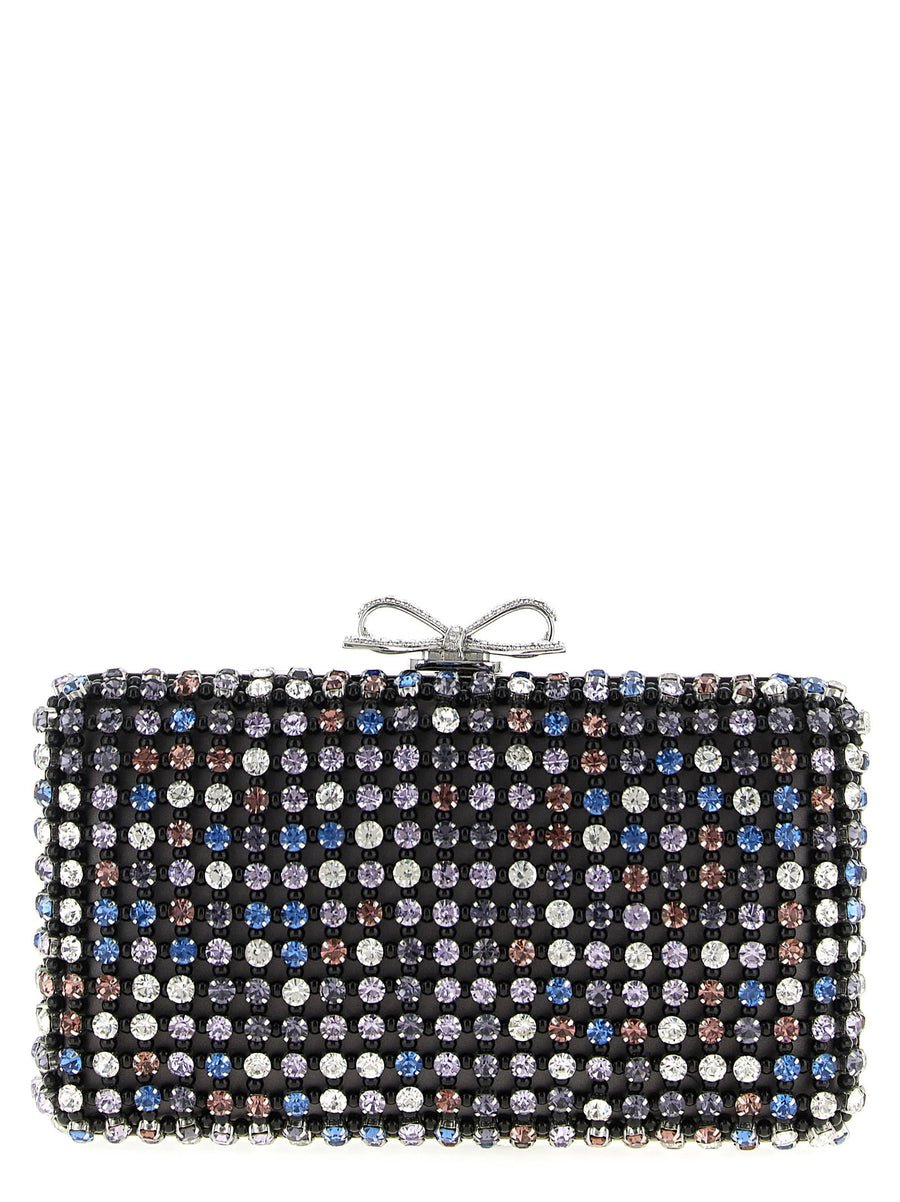 Self-Portrait Multi-Crystal Chainmail Clutch — Black