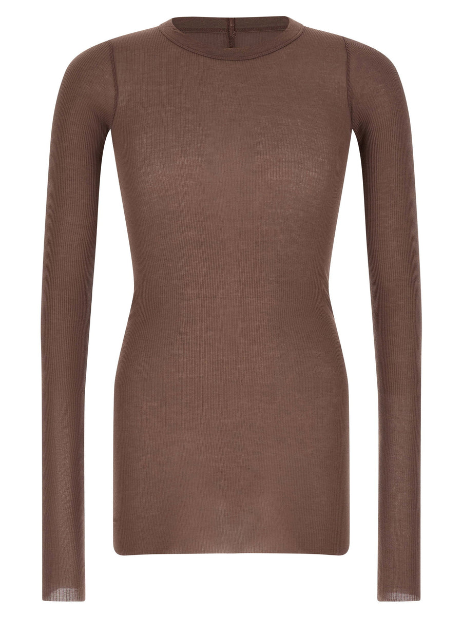 تيشيرت Rick Owens فيسكوز-حرير مزيج قميص محبوك بالأضلاع — بني