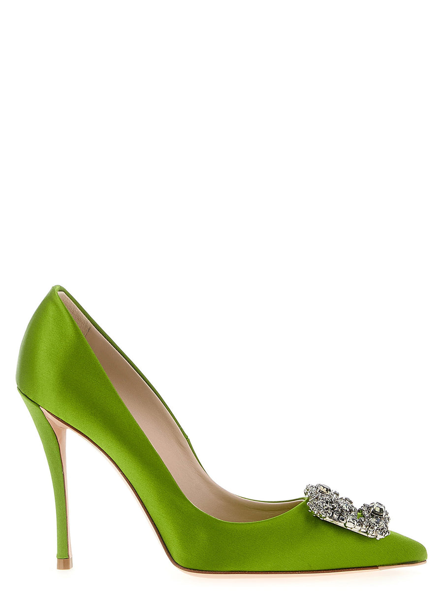 Roger Vivier Satin with Jewel Buckle Pump — lime green