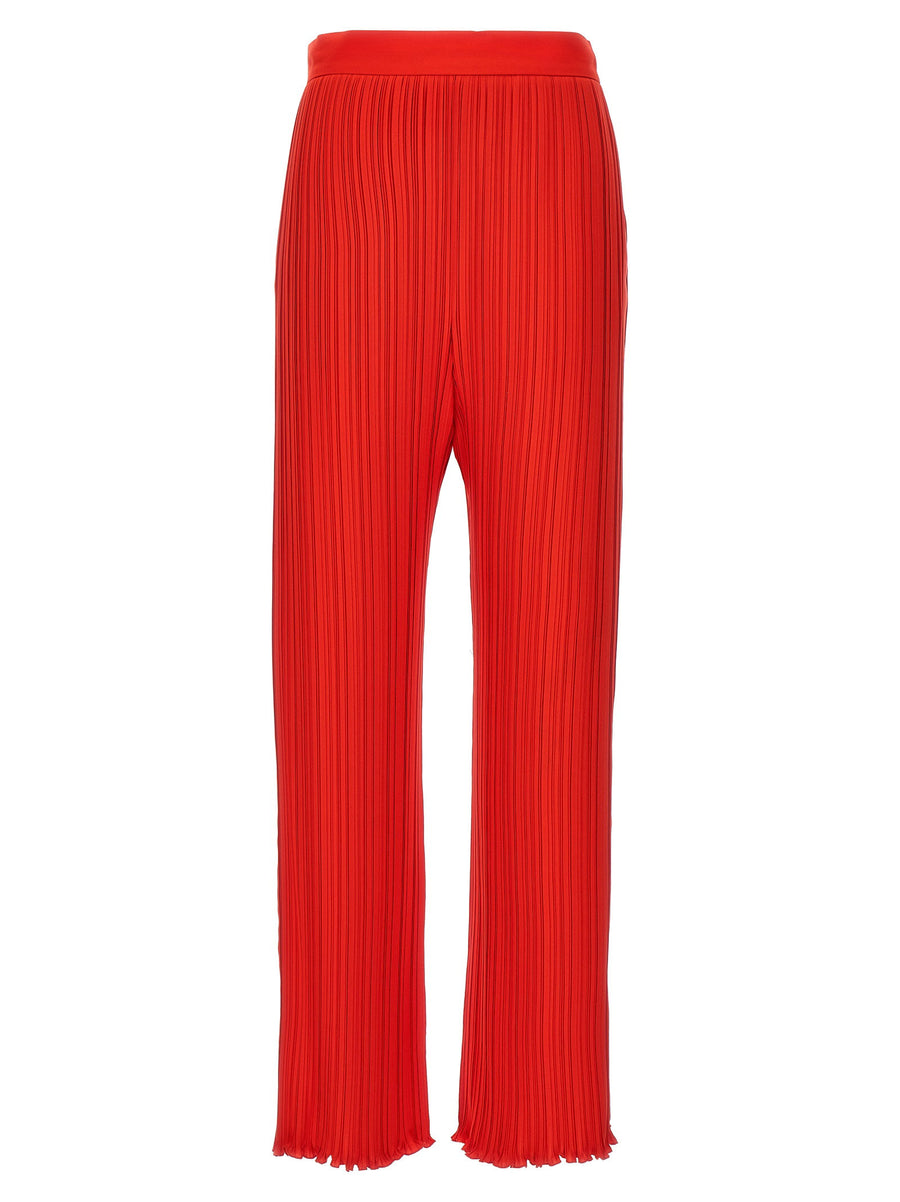 Lanvin Pleated Wide-Leg Trousers — Red