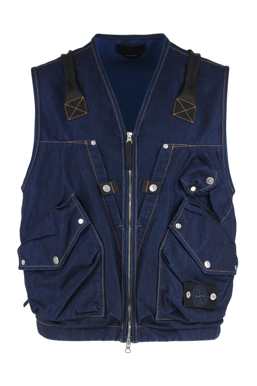 Utility Gilet Denim Blue Cotton Waistcoats & Gilets