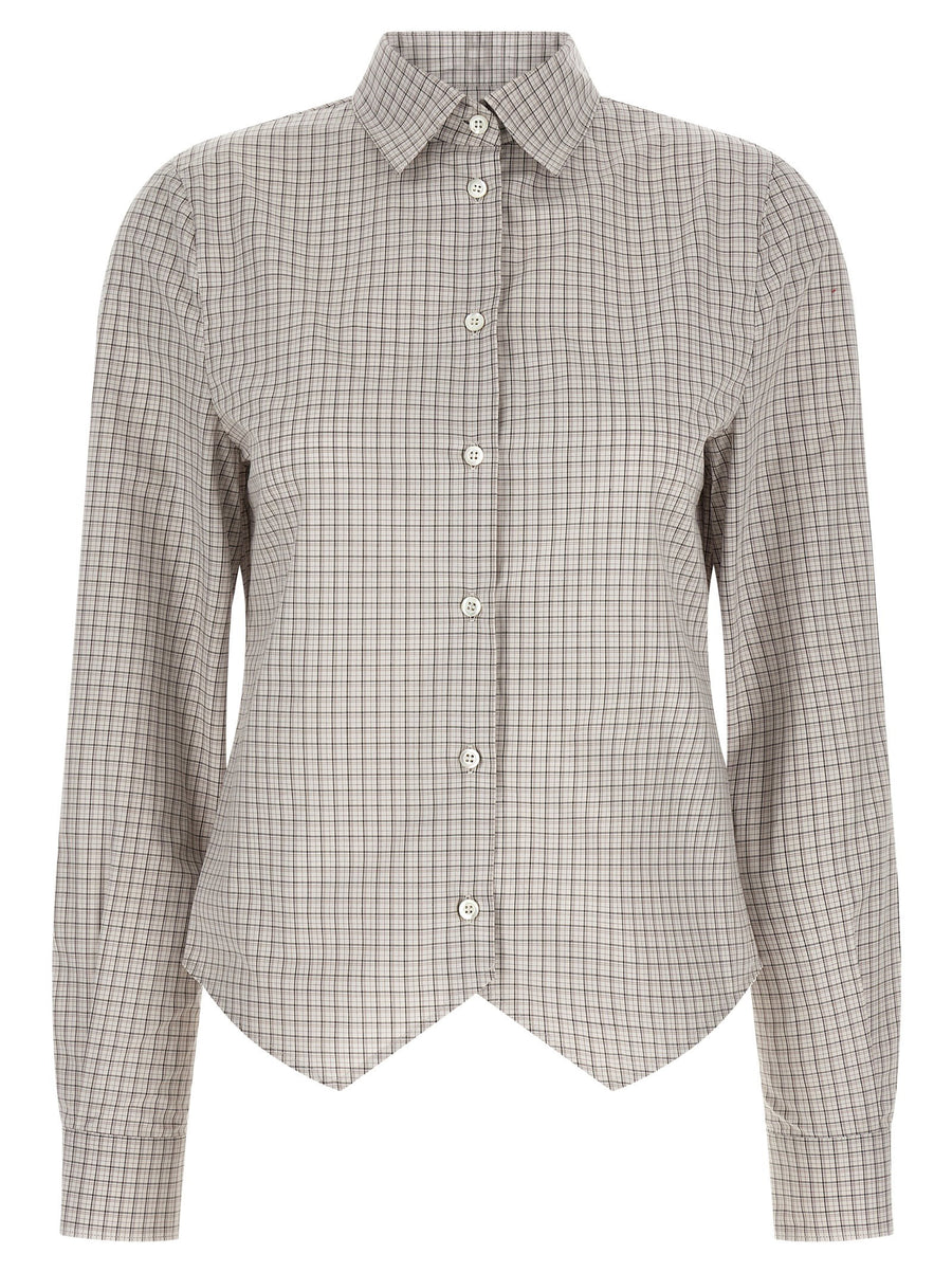 Maison Margiela Check Cotton with Pointed Hem Shirt — Beige