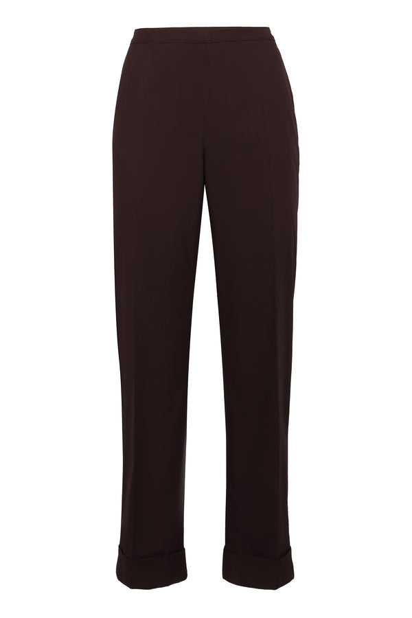 High-Rise Cotton Trousers Brown Straight