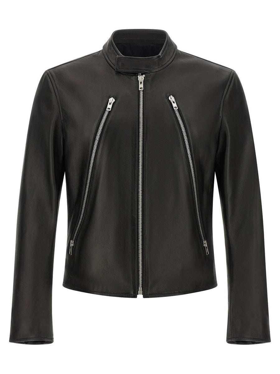 Maison Margiela 5-Zip Lambskin Jacket — Black