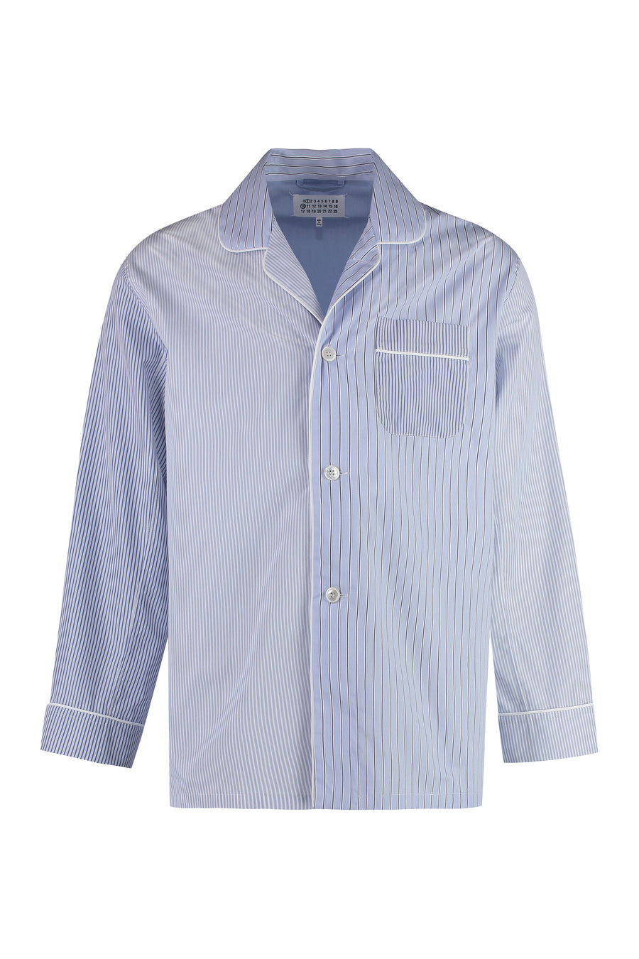 Striped Cotton Pajama Shirt Light Blue