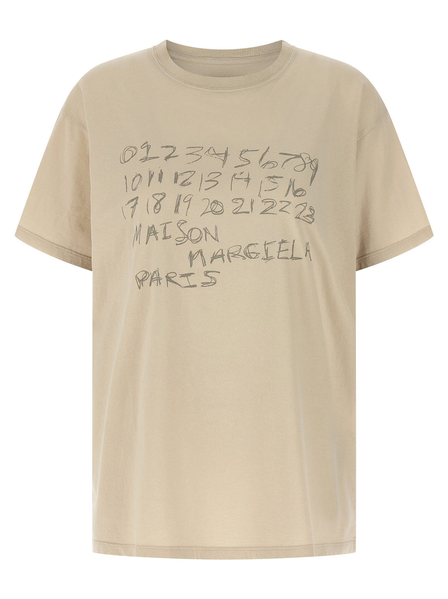 Maison Margiela Logo-Printed Cotton T-Shirt — Beige
