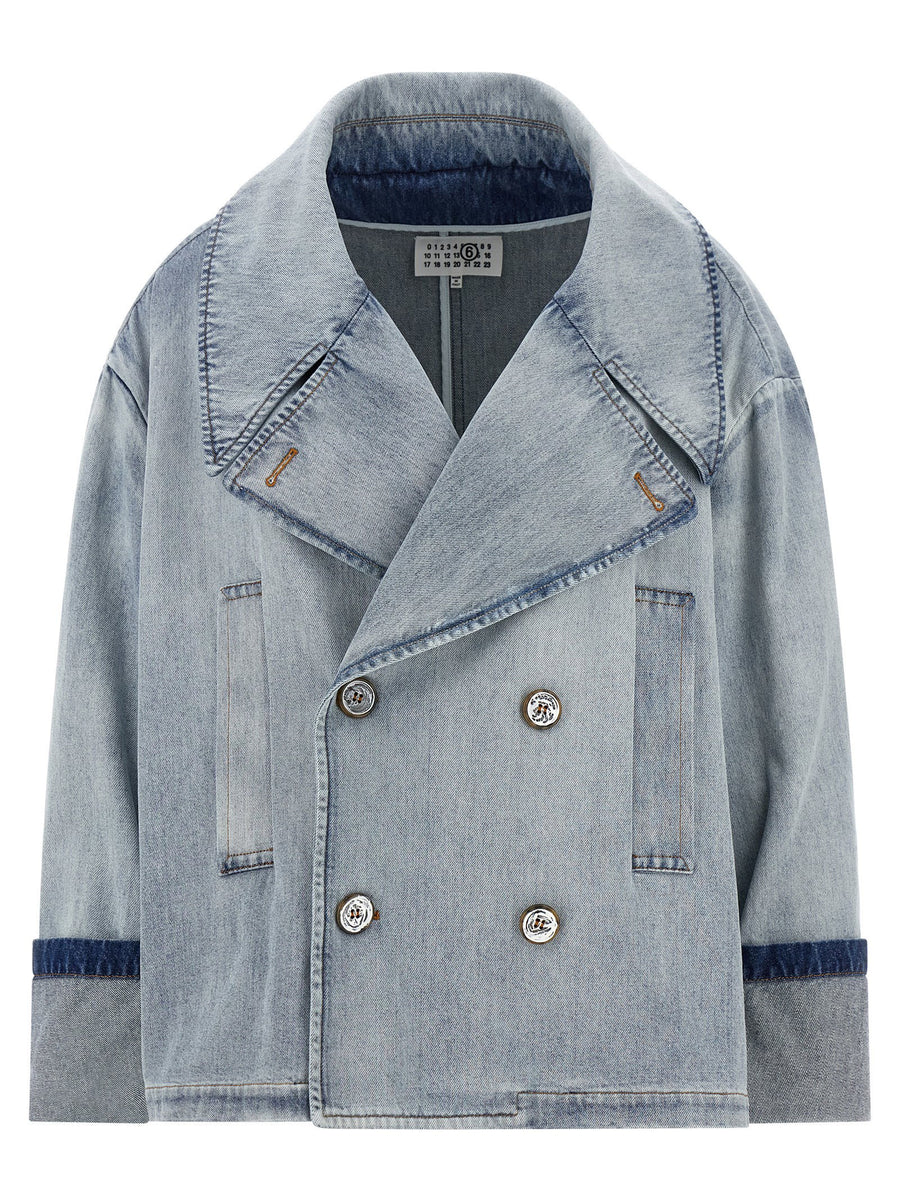 Mm6 Maison Margiela Double-Breasted Denim Jacket — Light Blue