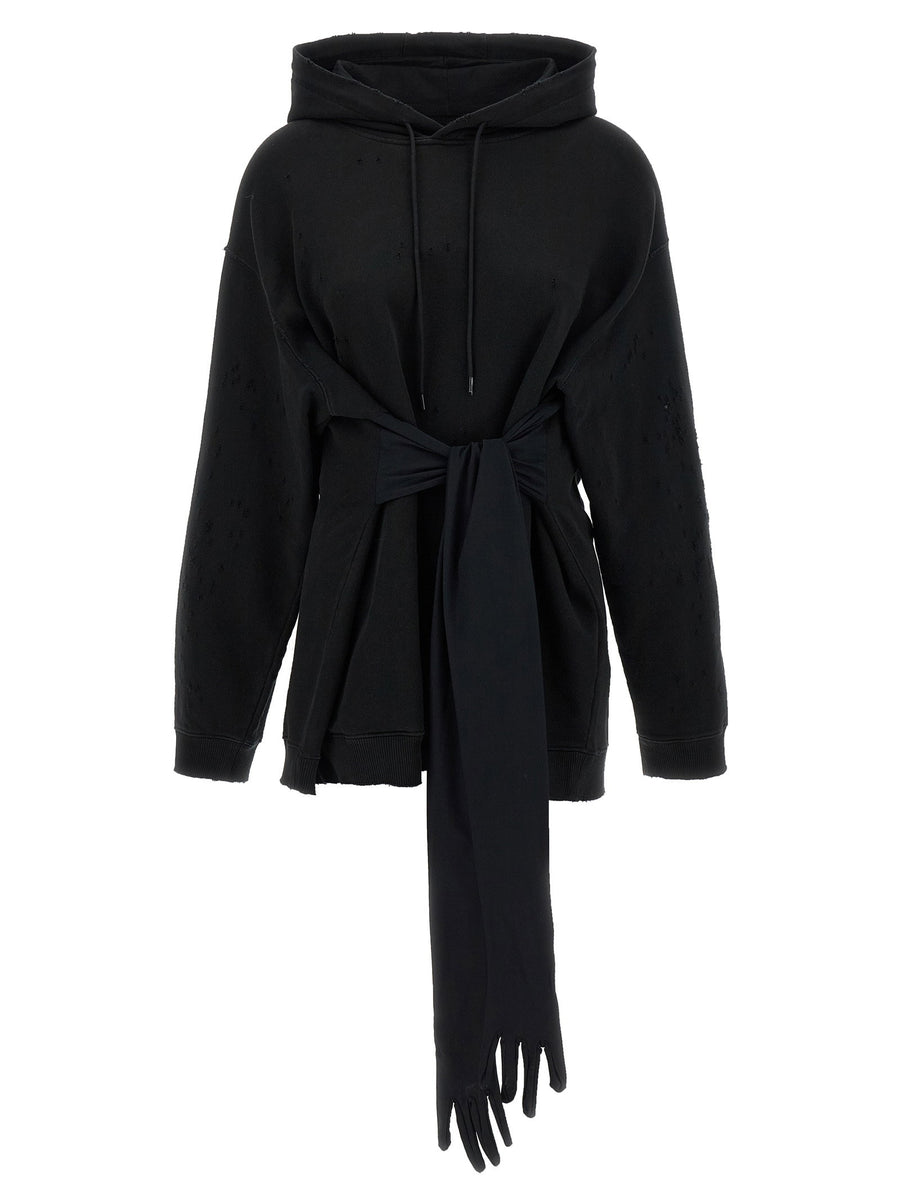 Mm6 Maison Margiela Cotton Jersey with Gloved Waist Hoodie — Black