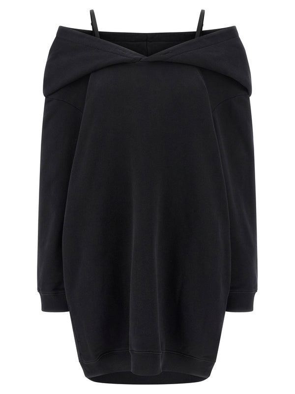 Mm6 Maison Margiela Off-Shoulder Hooded Dress — Black