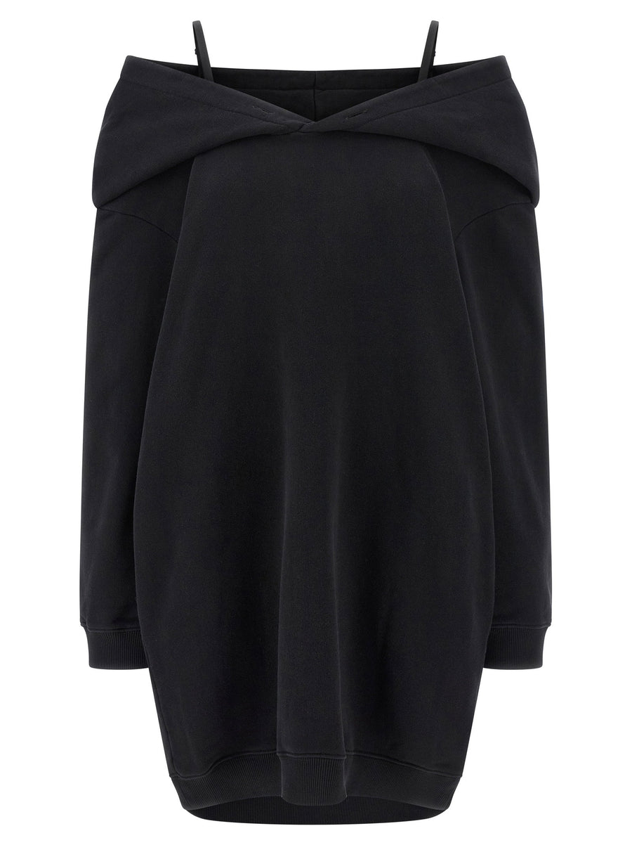 Mm6 Maison Margiela Off-Shoulder Hooded Dress — Black