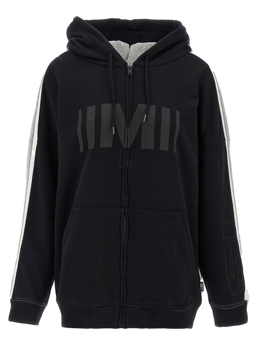 Mm6 Maison Margiela Double-Front Brushed Cotton Hoodie — Black