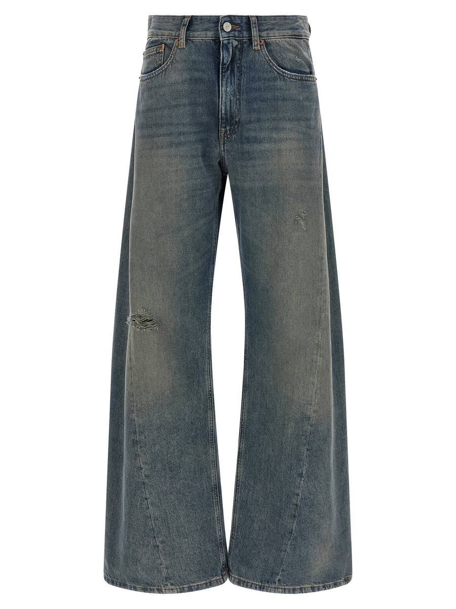 Mm6 Maison Margiela Distressed Wide-Leg Jeans — Blue