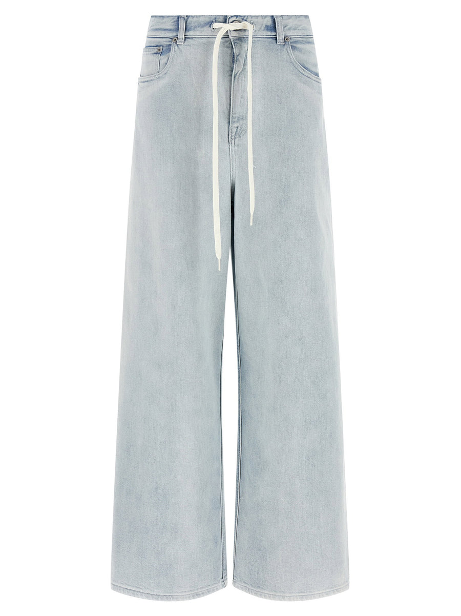 Mm6 Maison Margiela Drawstring Cotton Denim Jeans — Light blue