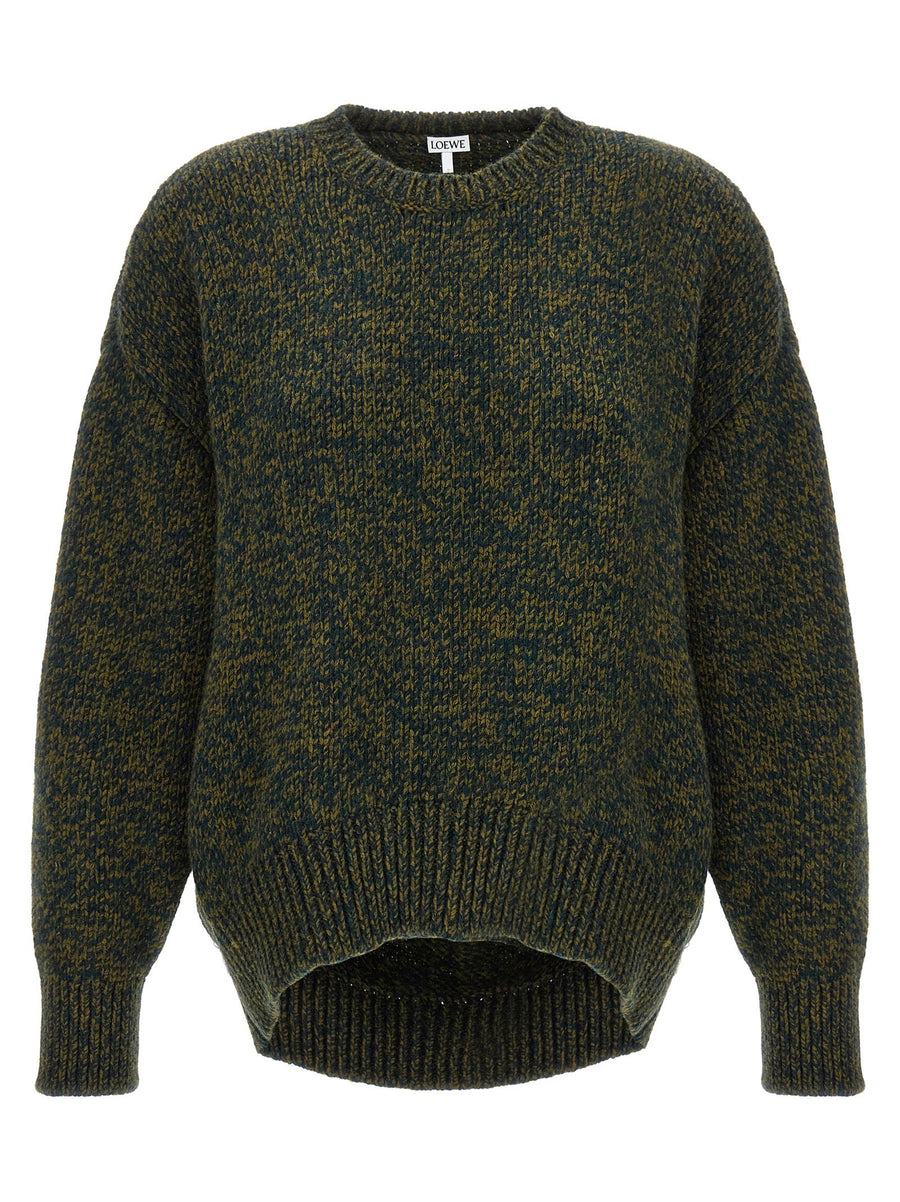 Loewe Double-Neck Melange Wool Sweater — olive