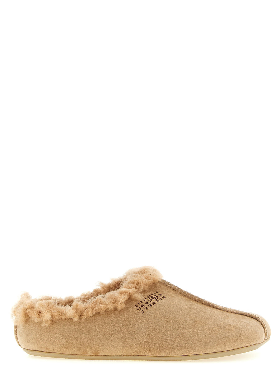Mm6 Maison Margiela Shearling-Lined Suede Slipper — Beige