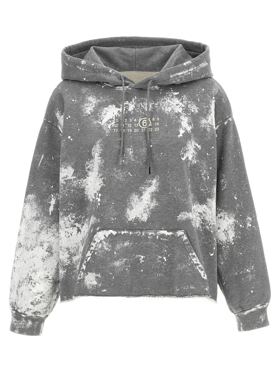 Mm6 Maison Margiela Paint-Stained Cotton Hoodie — Gray