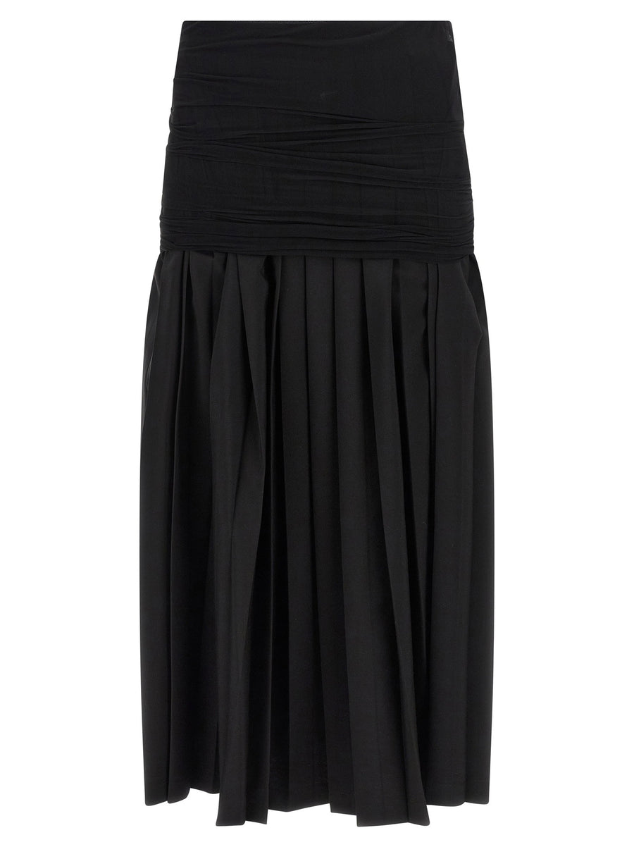 Mm6 Maison Margiela Double Layer Pleated Wool Blend Skirt — Black