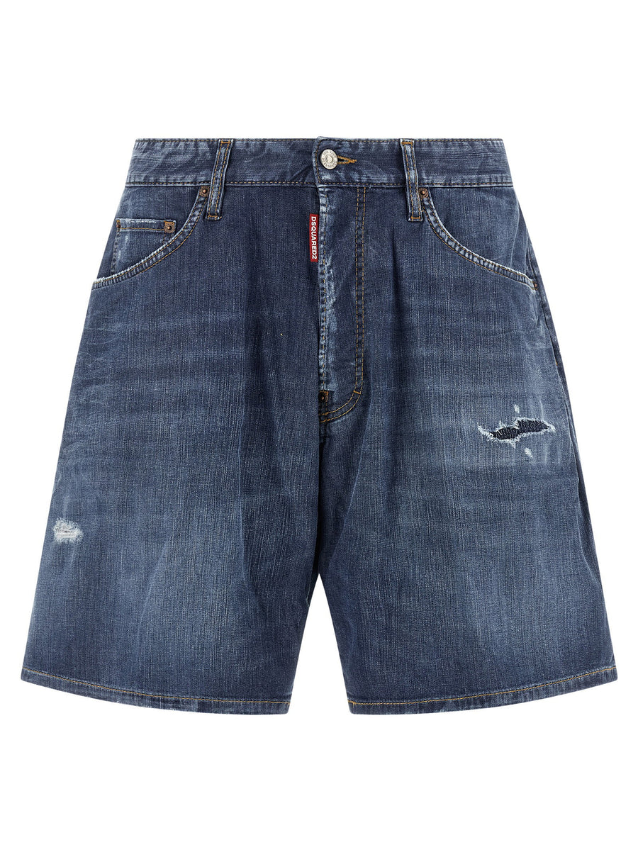 Dsquared2 Distressed Denim Bermuda Shorts — Blue