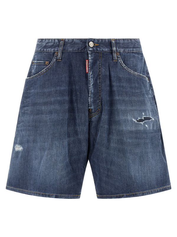 Dsquared2 Distressed Denim Bermuda Shorts — Blue