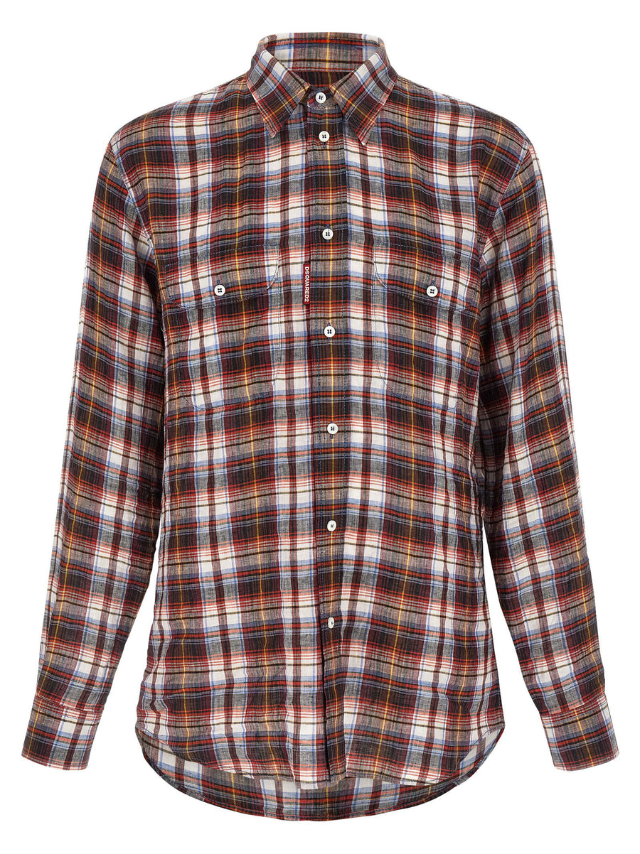 Dsquared2 Plaid Linen Shirt — Red