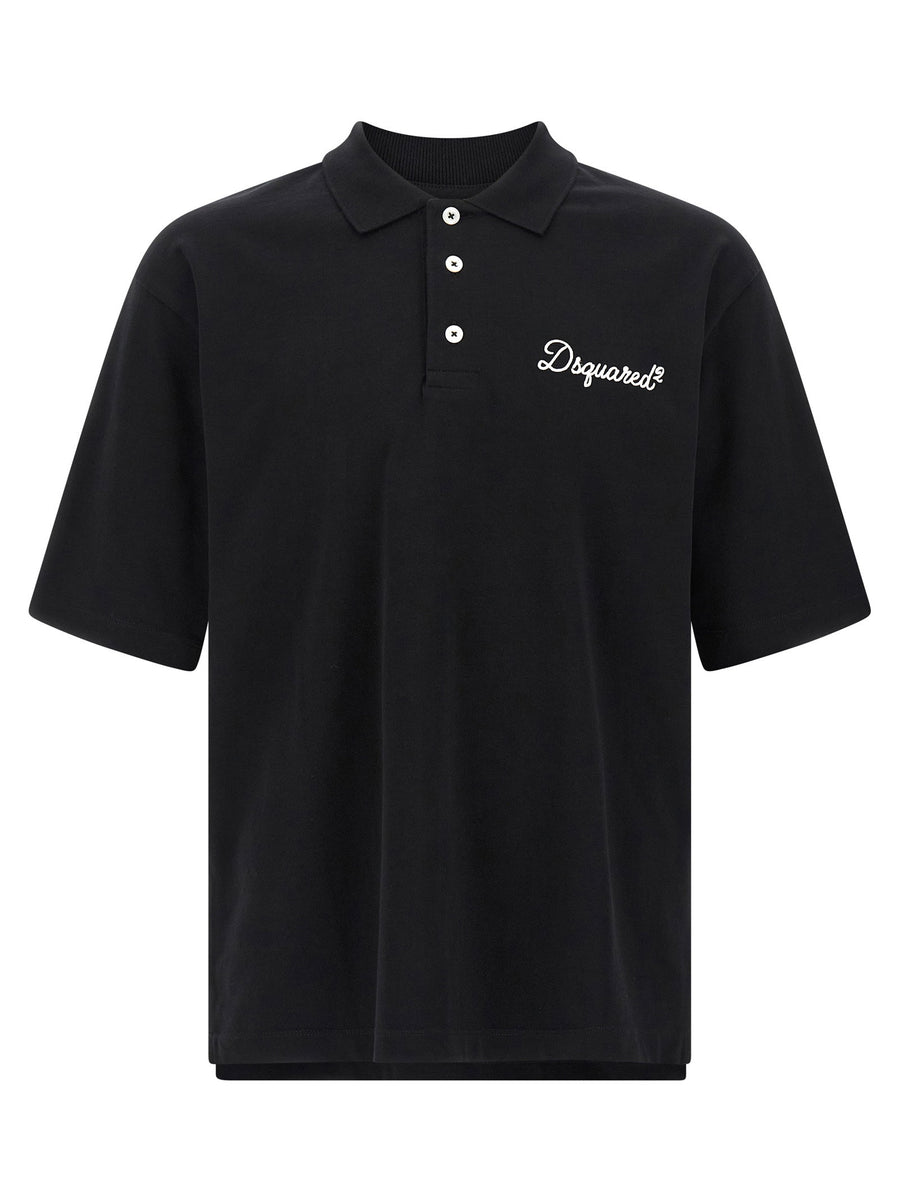 Dsquared2 Logo-Embroidered Cotton Jersey Polo Shirt — Black