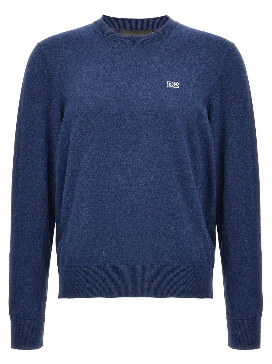 Dsquared2 Logo-Patch Cotton Crewneck Sweater — Blue