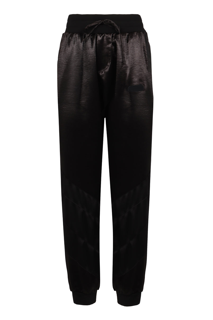 Black Techno Fabric Track Pants Polyester