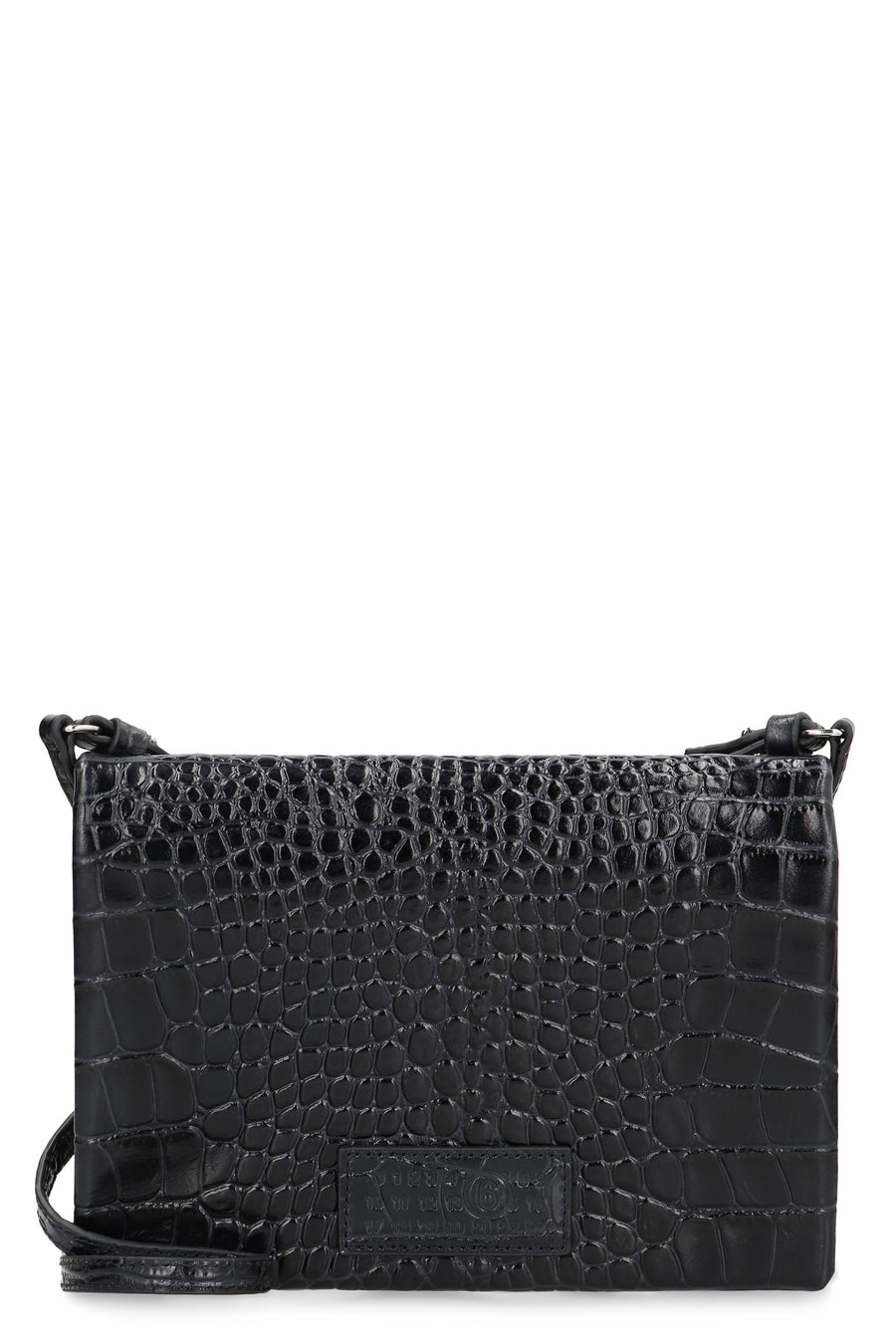 Shoulder Bag Black Crocodile-Embossed Leather Cow Hide