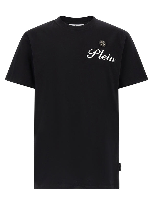 تيشيرت Philipp Plein شعار مطرز قطن جيرسيه قميص — أسود