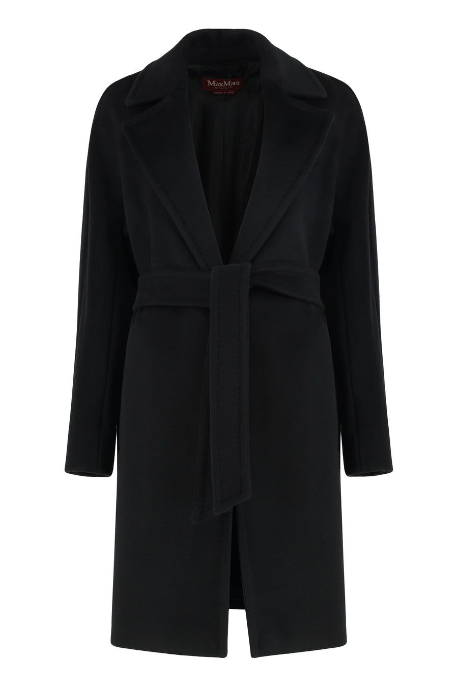 Beaver Wool Midi Robe Coat Black Virgin