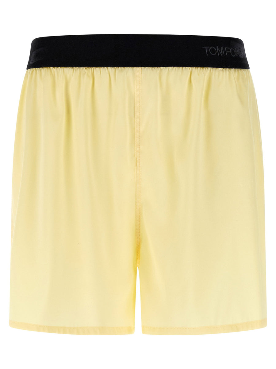 Tom Ford Stretch Silk Satin Shorts — Yellow