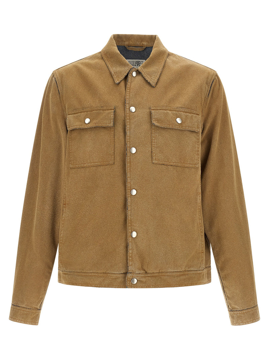 Mm6 Maison Margiela Suede-Effect Denim Trucker Jacket — Caramel