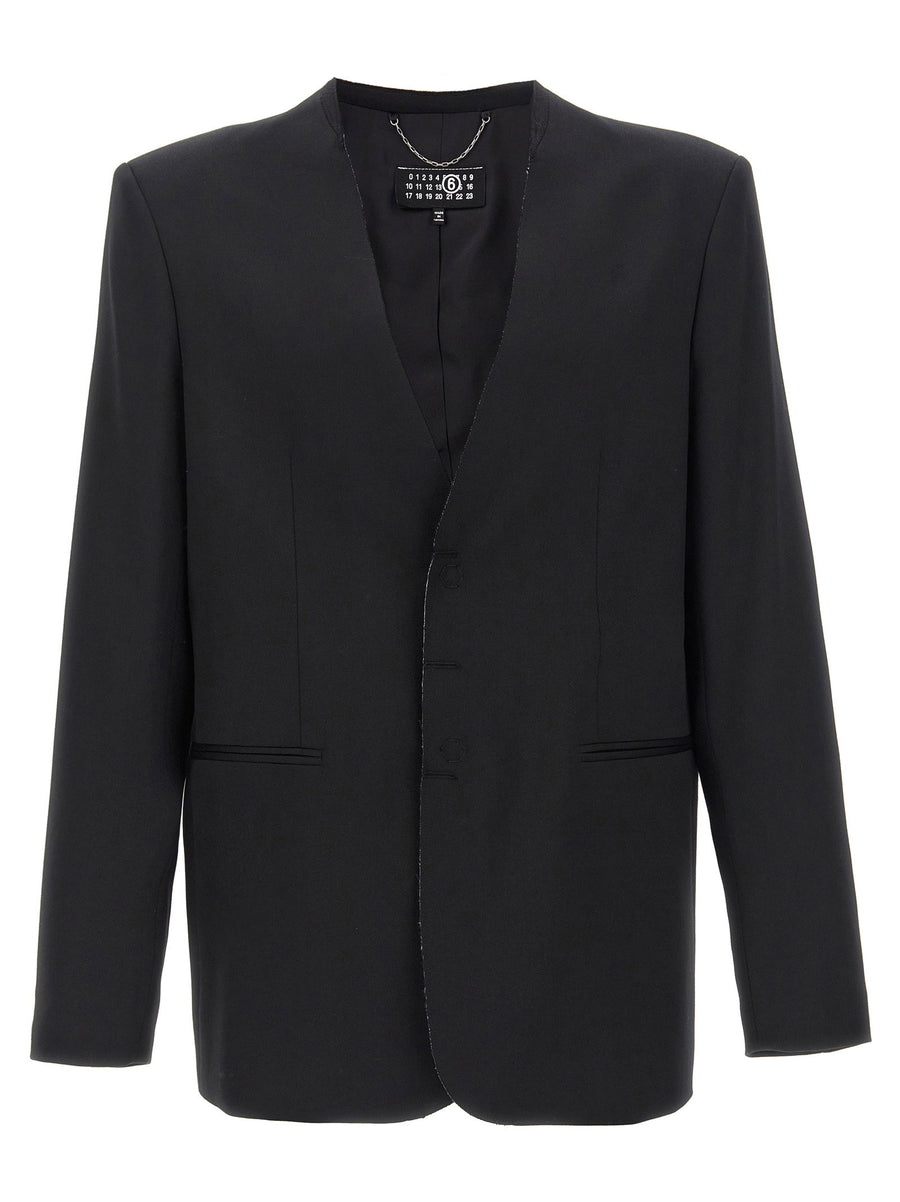 Mm6 Maison Margiela Single-Breasted Wool Blend Blazer — Black