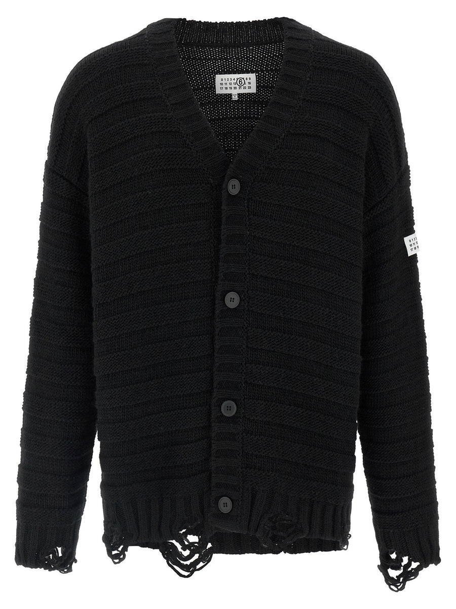 Mm6 Maison Margiela Distressed Wool Cardigan — Black