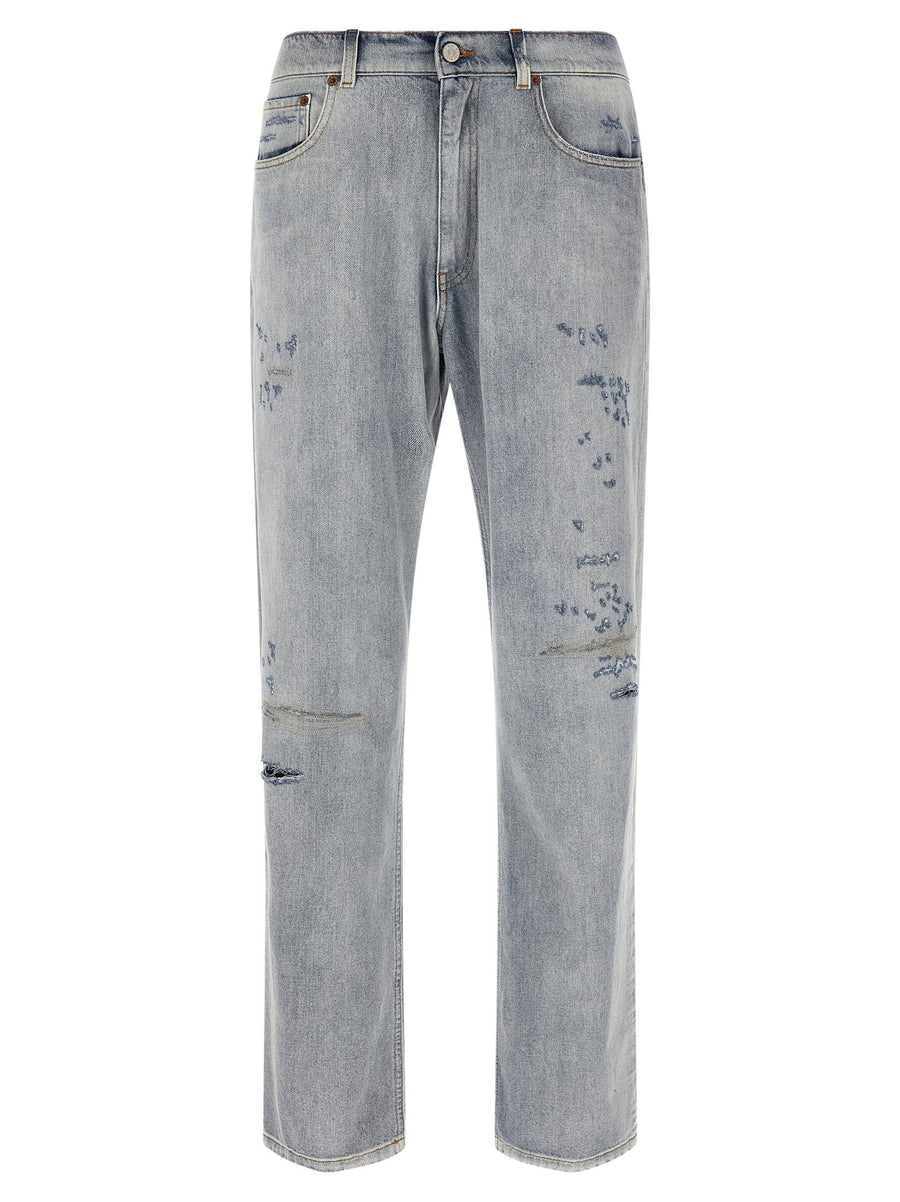 Mm6 Maison Margiela Distressed Stone-Washed Denim Jeans — Gray